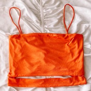 Neon Orange Crop Top With Cutout